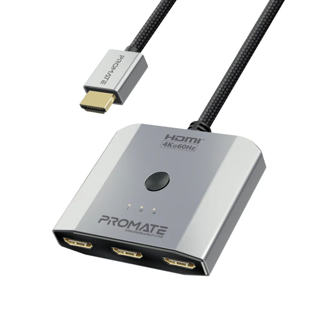 Promate MediaSwitch-H3 4K High Resolution 3-in-1 HDMI Switch Promate MediaSwitch-H3 4K High Resolution 3-in-1 HDMI Switch